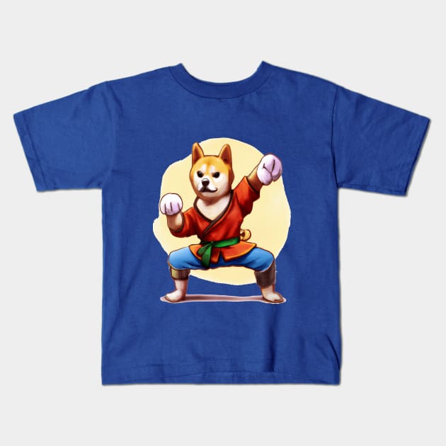 Kung Fu Shiba Inu Kids T-Shirt by Bee's Pickled Art